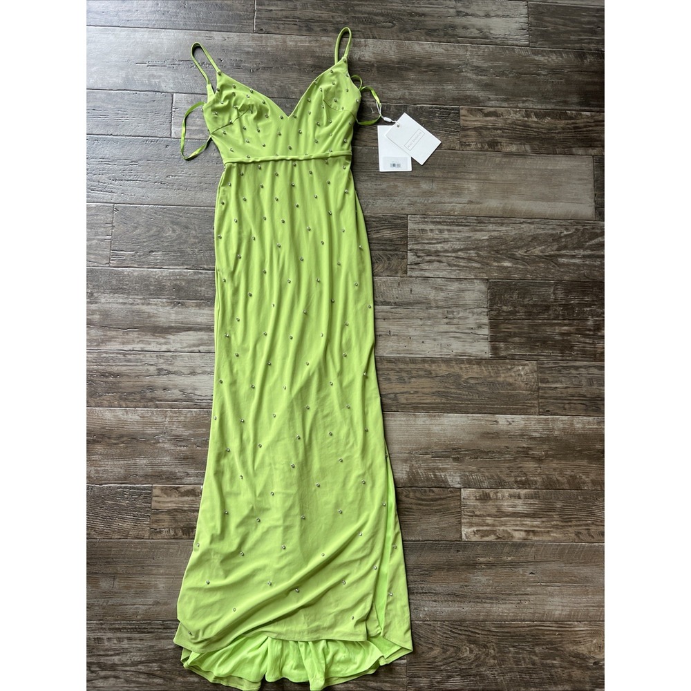 MAC DUGGAL Dress Size 2 Evening Gown LimeGreen Apple Embellished Jewel Long Maxi